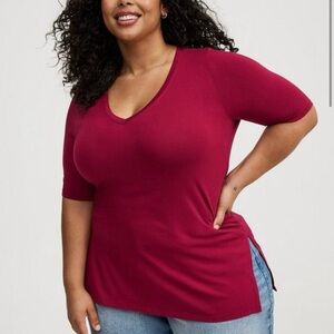 Torrid Deep Red V-Neck Short Sleeve Tee